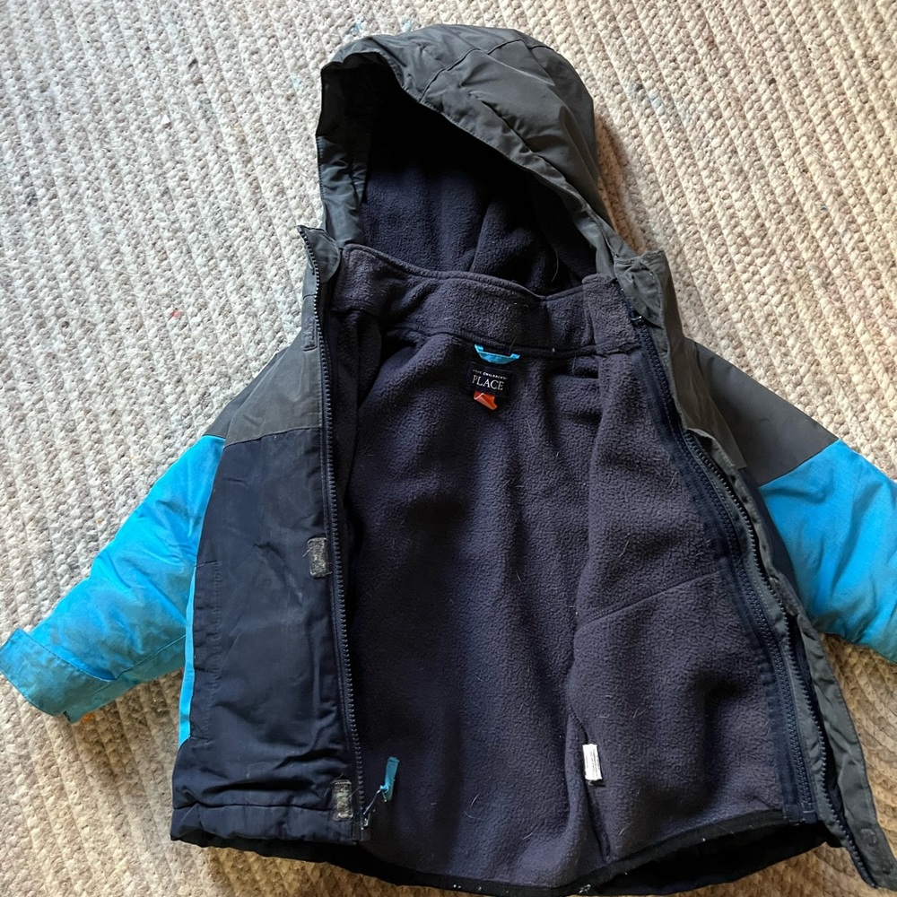 4T Blue and Navy Blue winter coat with removable navy fleece jacket
